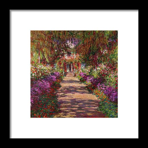 Pathway Framed Print featuring the painting A Pathway in Monets Garden Giverny by Claude Monet