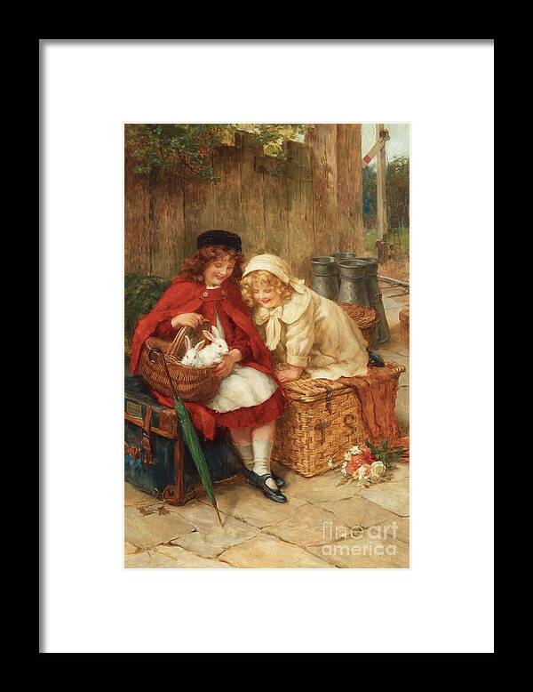 George Sheridan Knowles - A Peek In The Basket Framed Print featuring the painting A Peek in the Basket by MotionAge Designs