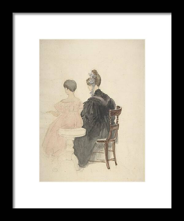 British Painters Framed Print featuring the drawing A Piano Lesson by David Cox