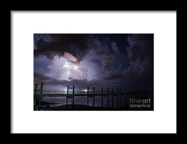 Lightning Framed Print featuring the photograph A Pier With A View by Quinn Sedam