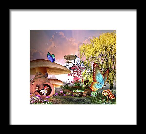 Digital Art Framed Print featuring the digital art A Pixie Garden by Artful Oasis