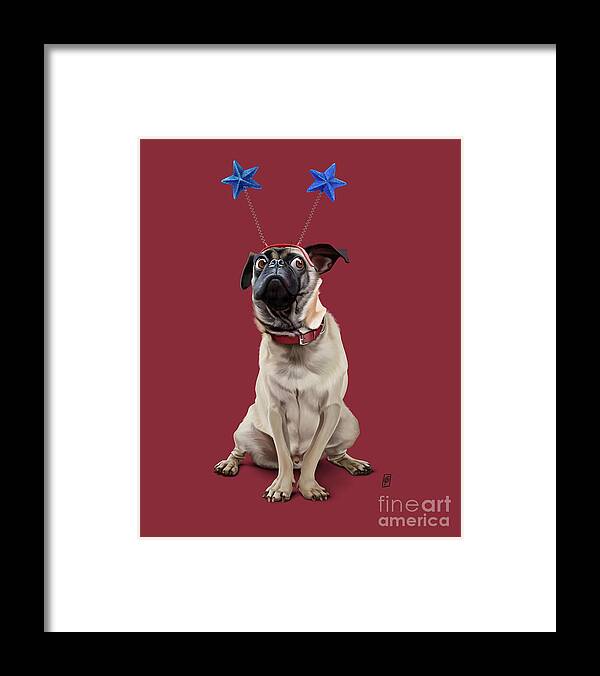 Illustration Framed Print featuring the digital art A Pug's Life Colour by Rob Snow