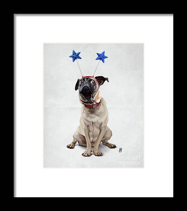 Illustration Framed Print featuring the digital art A Pug's Life Wordless by Rob Snow