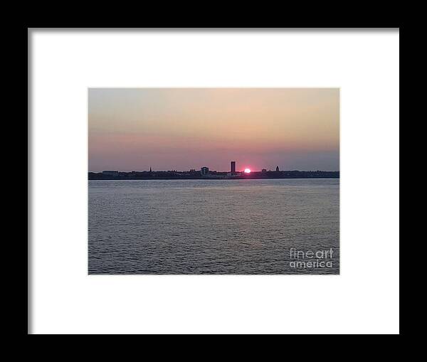 The River Mersey Framed Print featuring the photograph A Quiet Sunset Over The River Mersey by Joan-Violet Stretch