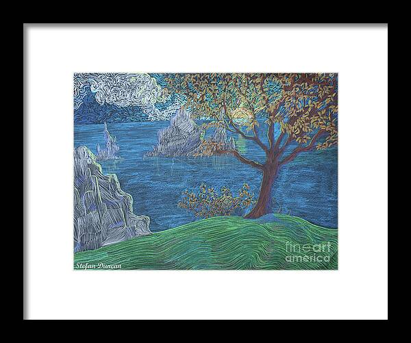 Squigglism Framed Print featuring the painting A Rocky Shore by Stefan Duncan