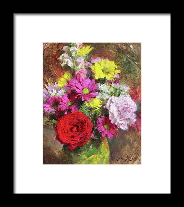 Roses Framed Print featuring the painting A Rose Among Daisies by Anna Rose Bain