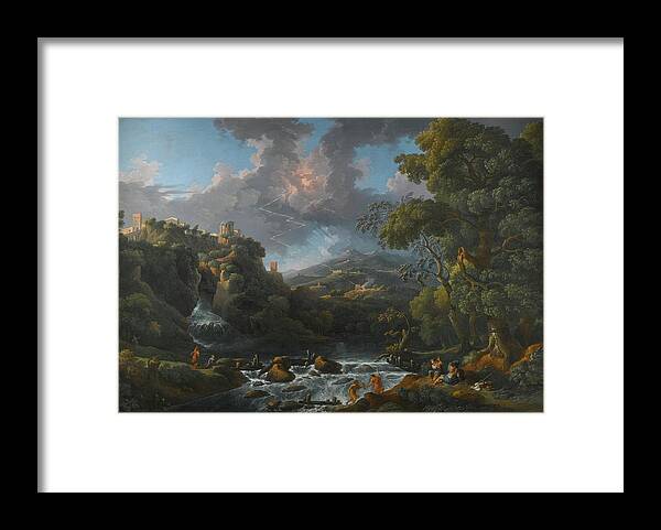 Jan Frans Van Bloemen Framed Print featuring the painting A Scene In The Roman Campagna With A Capriccio View Of Tivoli And A Bolt Of Lightning by MotionAge Designs