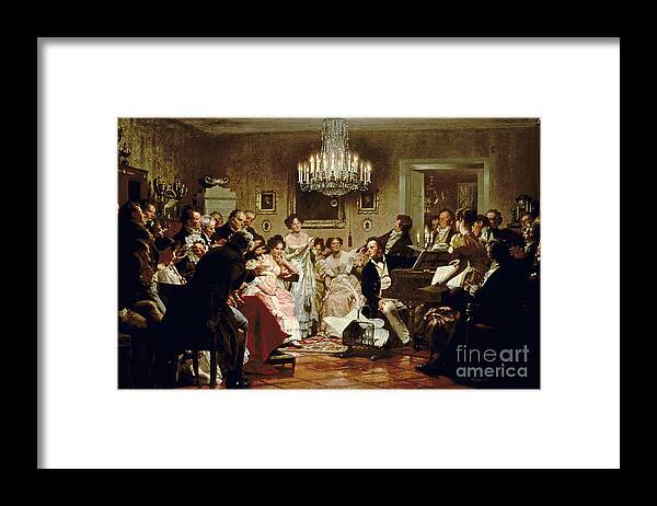 A Schubert Evening In A Vienna Salon By Julius Schmid (1854-1935) Framed Print featuring the painting A Schubert Evening in a Vienna Salon by Julius Schmid