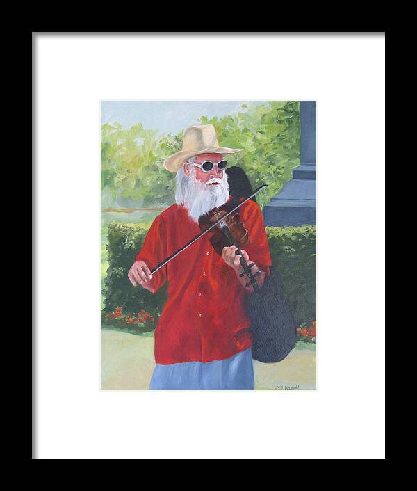 Slim Framed Print featuring the painting A Slim Fiddler for Peace by Connie Schaertl