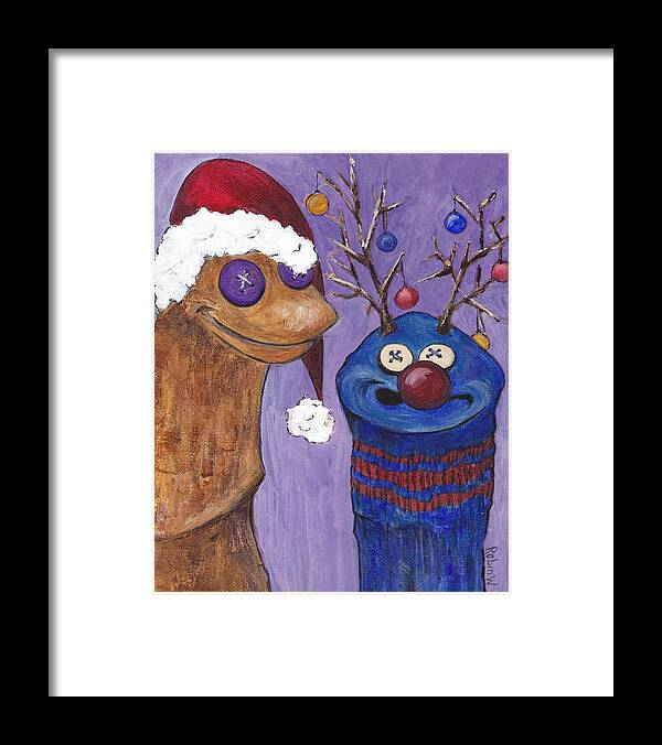 Sock Puppet Framed Print featuring the painting A Sock Puppet Christmas by Robin Wiesneth