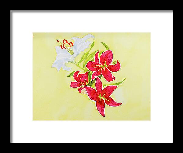 Bouquet Framed Print featuring the painting A study of Lilies by Dorothy Darden