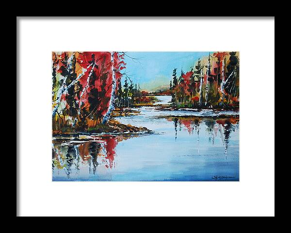 Fall Lake Reflections Landscapes Framed Print featuring the painting A Touch of Autumn by Wilfred McOstrich