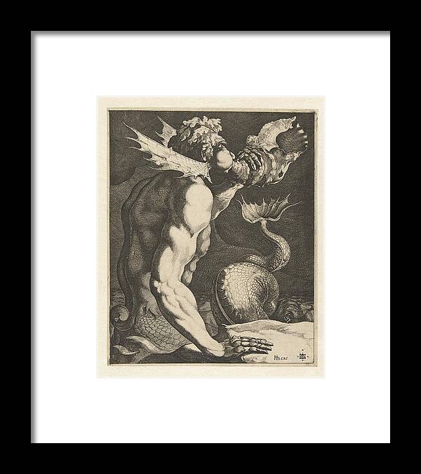 A Triton Blowing A Conch Framed Print featuring the painting A triton blowing a conch by Celestial Images
