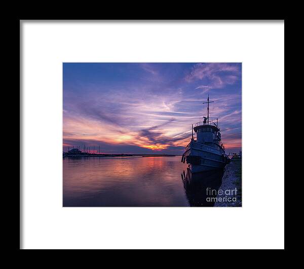 Water Framed Print featuring the photograph A Tugboat Sunset by Rod Best