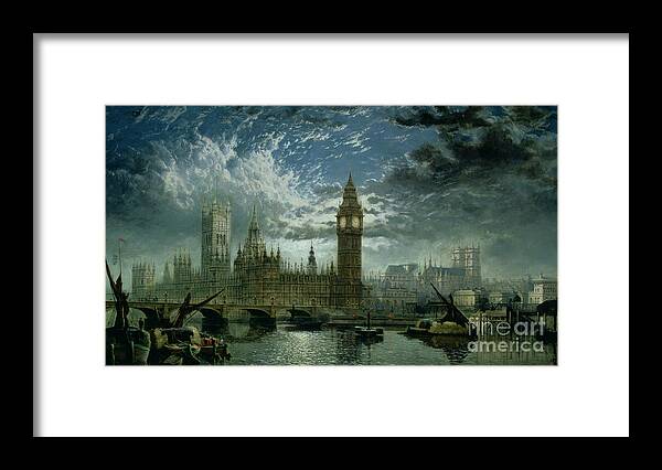 Big Ben;london;thames;river Framed Print featuring the painting A View of Westminster Abbey and the Houses of Parliament by John MacVicar Anderson