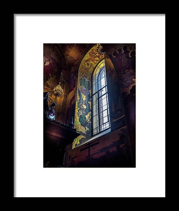 Europe Framed Print featuring the photograph A vignette of a church window. by Usha Peddamatham