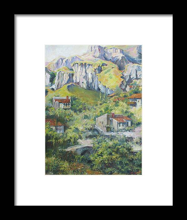 Armenian Framed Print featuring the painting A village nestled in the foothills by Tigran Ghulyan