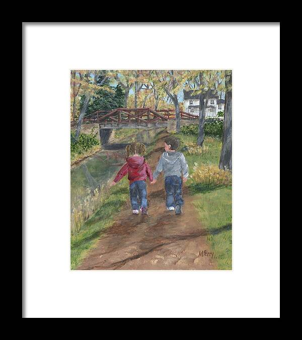 Friends Framed Print featuring the painting A Walk Along the Canal by Margie Perry