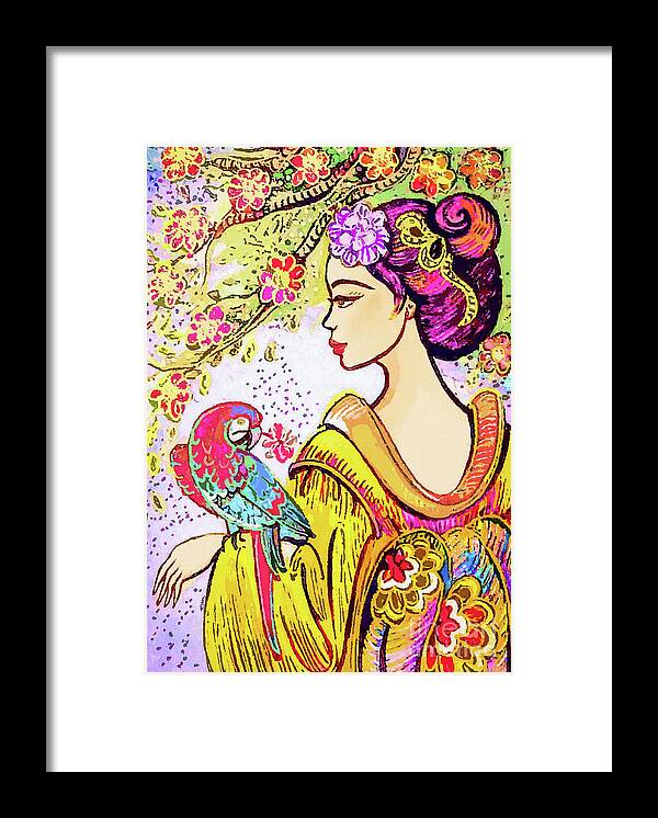 Asian Woman Framed Print featuring the painting A Walk in the Garden by Eva Campbell
