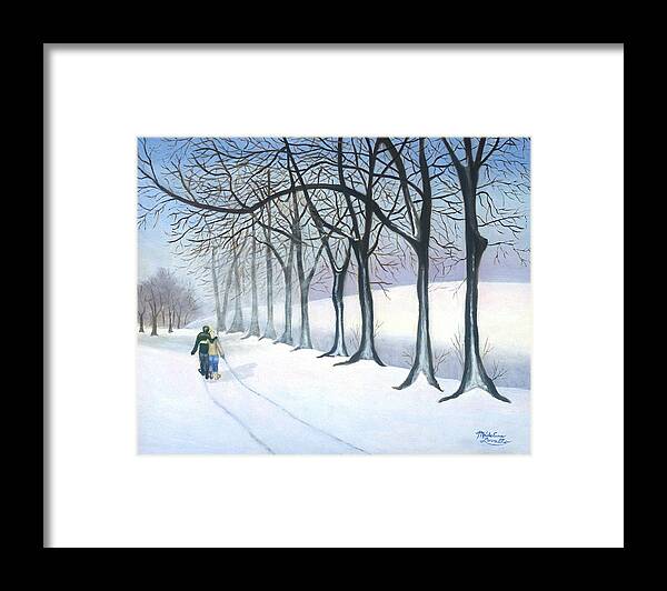 Winter Framed Print featuring the painting A Walk In The Snow by Madeline Lovallo