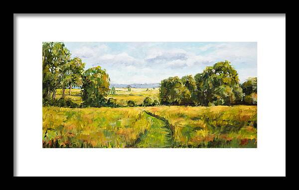 Landscape Framed Print featuring the painting A Walk thru the Fields by Ingrid Dohm