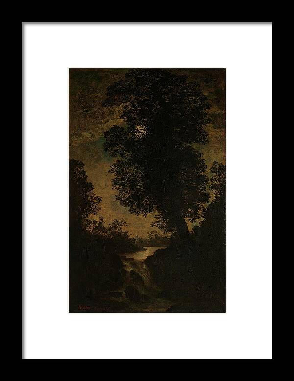A Waterfall Framed Print featuring the painting A Waterfall, Moonlight by Ralph Albert