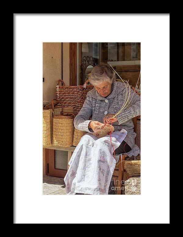 Adult Framed Print featuring the photograph A woman weaving a basket in Castelsardo by Patricia Hofmeester