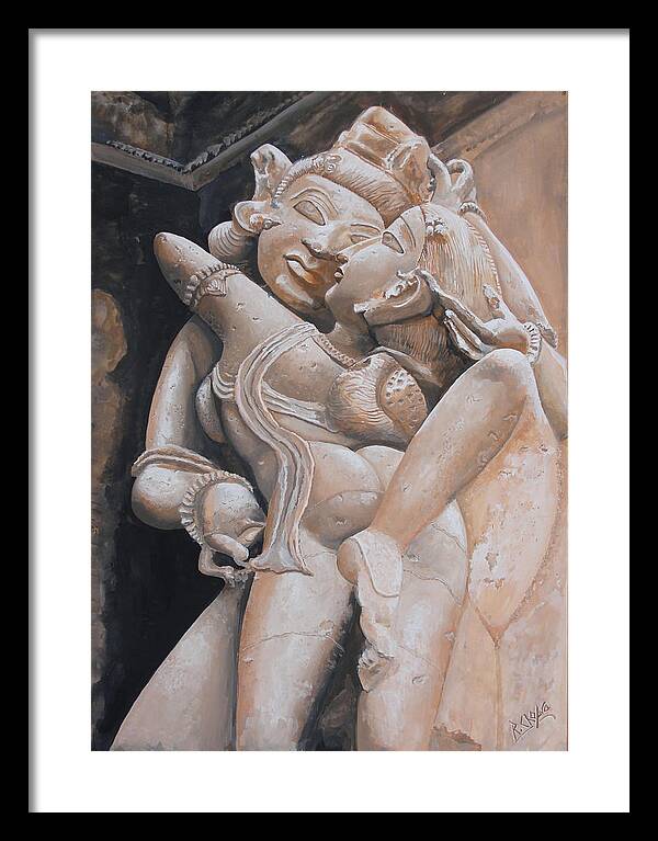 He And She Framed Print featuring the painting Aalingan by Rajesh Chopra