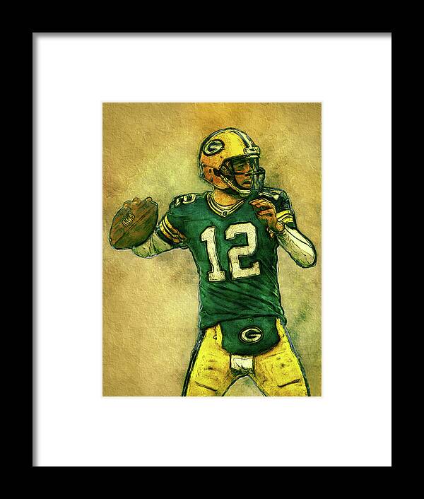 Aaron Framed Print featuring the painting Aaron Rodgers Green Bay Packers by Jack Zulli