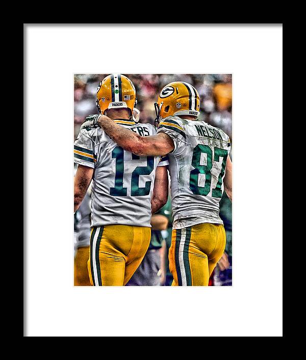Aaron Rodgers Framed Print featuring the painting Aaron Rodgers Jordy Nelson Green Bay Packers Art by Joe Hamilton