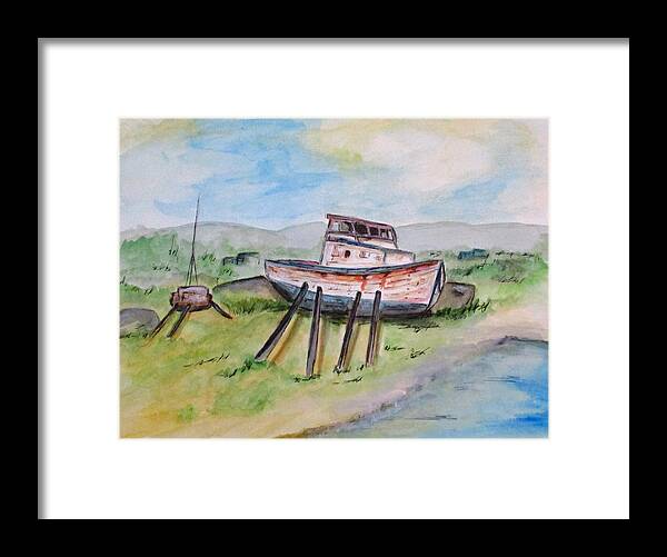 Boats Framed Print featuring the painting Abandoned Fishing Boat by Clyde J Kell