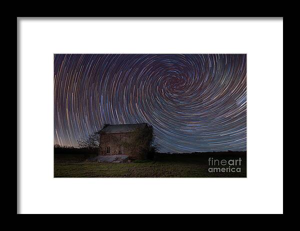 Nature Reclaimed Framed Print featuring the photograph Abandoned House Spiral Star Trail by Michael Ver Sprill