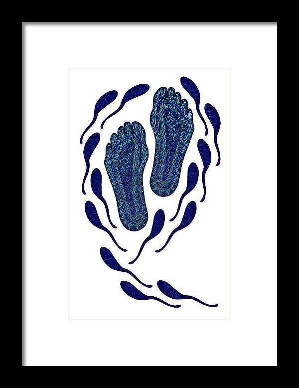 Aboriginal Feet Framed Print featuring the digital art Aboriginal Footprints in Blue Transparent Background by Barbara St Jean
