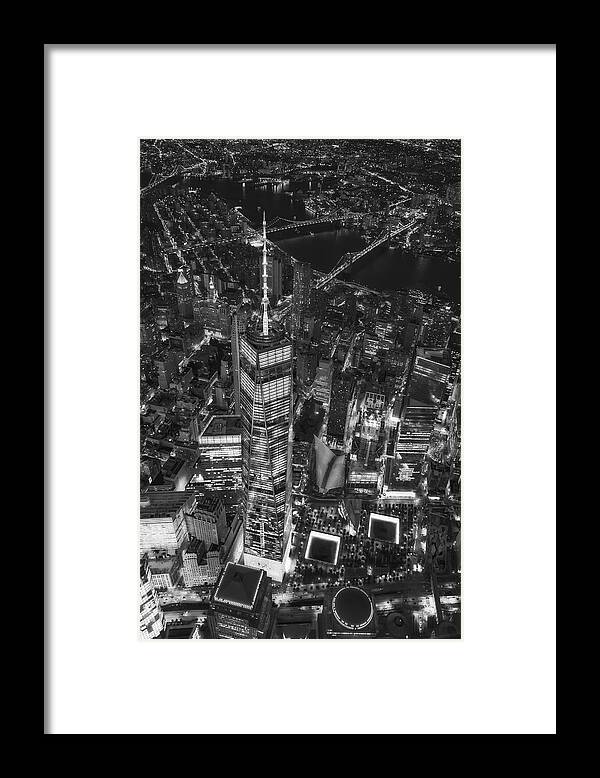 World Trade Center Framed Print featuring the photograph Above The Freedom Tower WTC BW by Susan Candelario