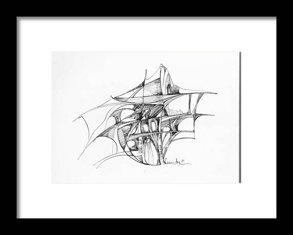 Abstract Framed Print featuring the drawing Abstract 1 by Padamvir Singh