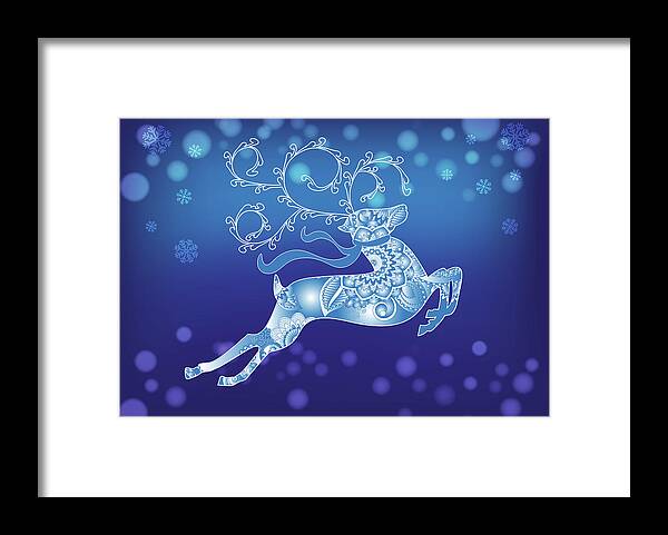 Blue Christmas Reindeer Framed Print featuring the digital art Abstract Blue Christmas Reindeer by Serena King
