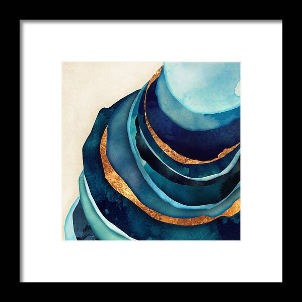 Blue Framed Print featuring the digital art Abstract Blue with Gold by Spacefrog Designs