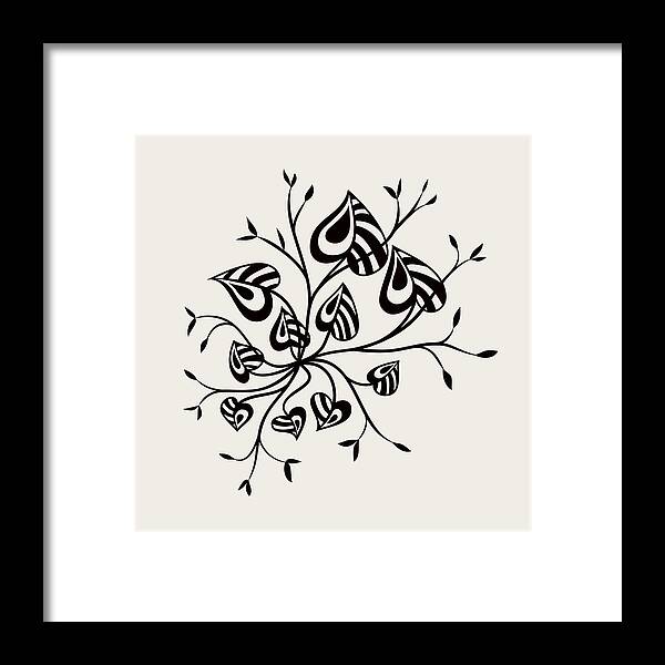 Botanical Framed Print featuring the digital art Abstract Floral With Pointy Leaves In Black And White by Boriana Giormova
