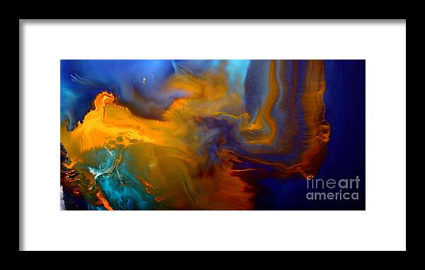 Fluid Framed Print featuring the painting Abstract Fluid Art Escape into the Unknown liquid Painting Macro Photography by kredart by Serg Wiaderny