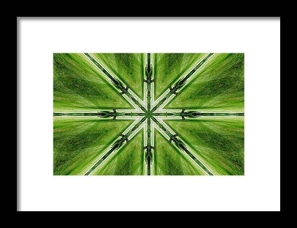 Abstract Framed Print featuring the digital art Abstract Green Cross by Stacie Siemsen