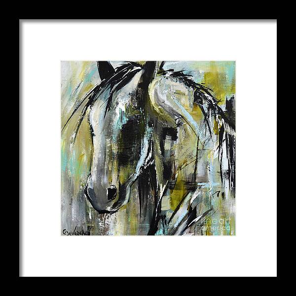 Horse Framed Print featuring the painting Abstract Green Horse by Cher Devereaux