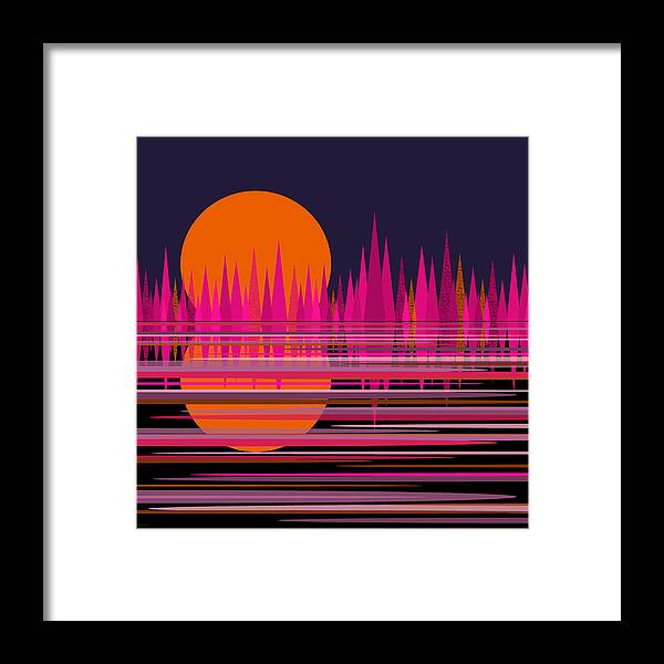 Abstract Moonrise In Pink Framed Print featuring the digital art Abstract Moonrise in Pink by Val Arie
