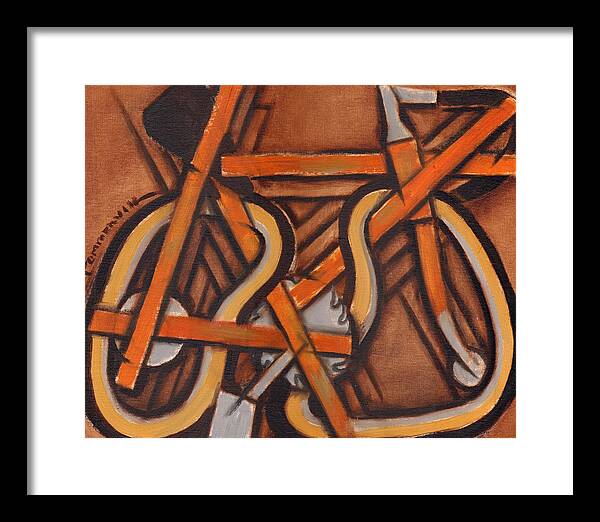 Bike Framed Print featuring the painting Tommervik Abstract Orange Bike Art Print by Tommervik