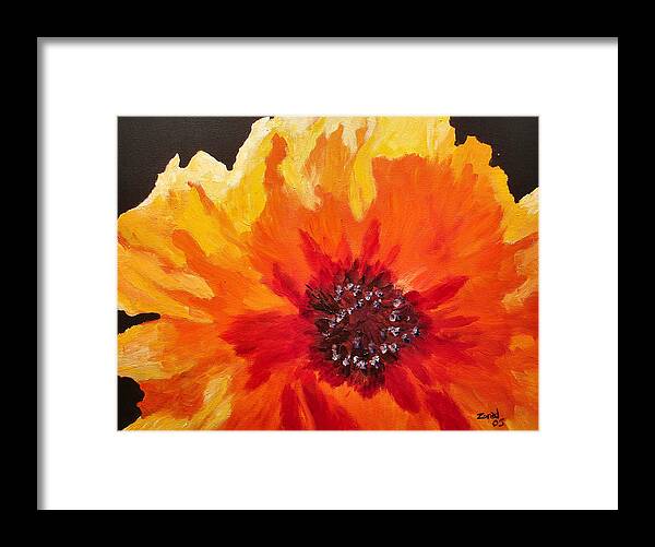 Orange Flowers. Abstract Flower Art Framed Print featuring the painting Abstract Orange Flower by Mary Jo Zorad