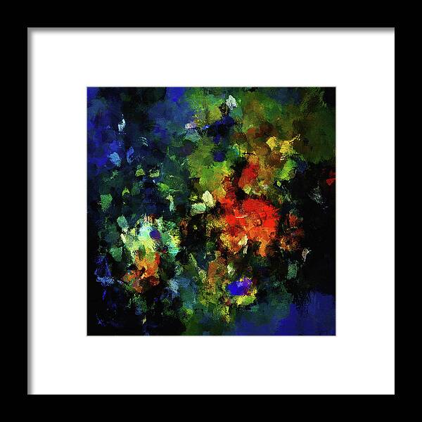 Abstract Framed Print featuring the painting Abstract Painting in Dark Blue Tones by Inspirowl Design