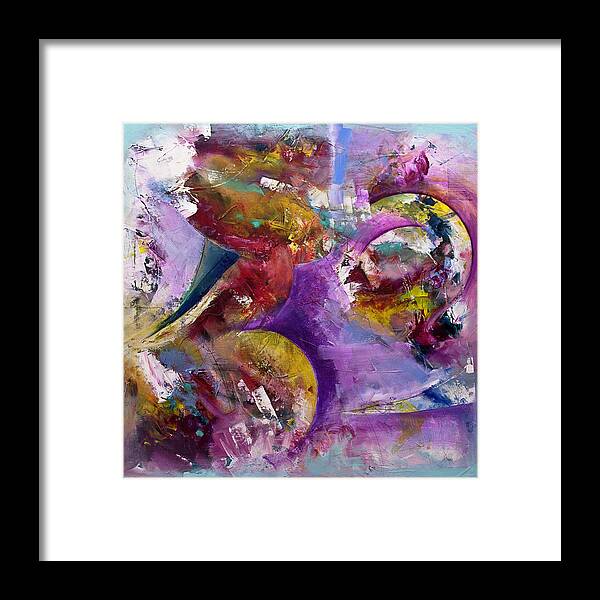 Abstract Painting Framed Print featuring the painting Abstract Sun, Moon and Stars Collide by Gray Artus