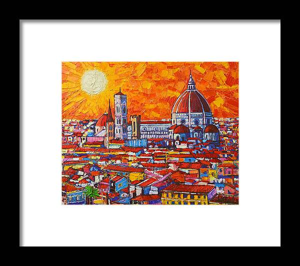 Italy Framed Print featuring the painting Abstract Sunset Over Duomo In Florence Italy by Ana Maria Edulescu