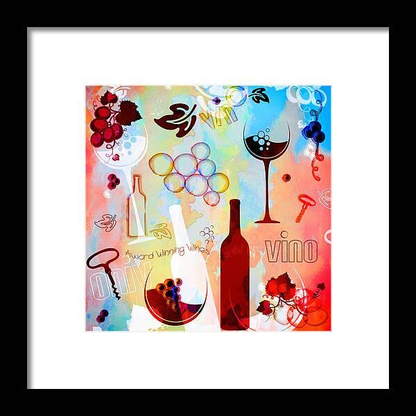 Abstract Grapes Framed Print featuring the digital art Abstract Wine Art by Serena King