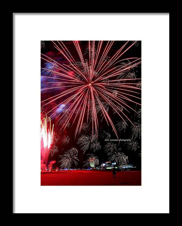 Fireworks Framed Print featuring the photograph AC Fireworks by John Loreaux