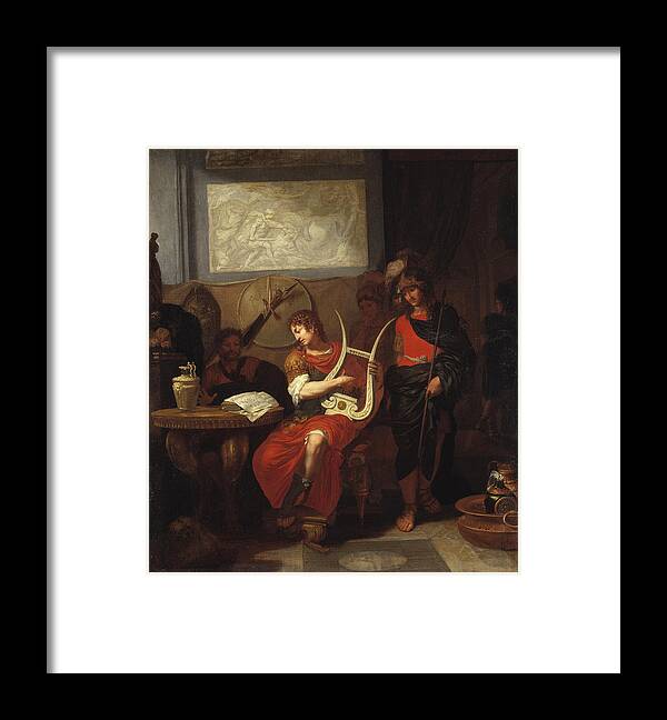 Gerard De Lairesse Framed Print featuring the painting Achilles Playing the Lyre before Patroclus by Gerard de Lairesse
